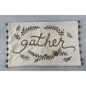 Pottery Barn Gather Lumbar Pillow Cover 16 x‎ 26" Embroidered Thanksgiving Fall